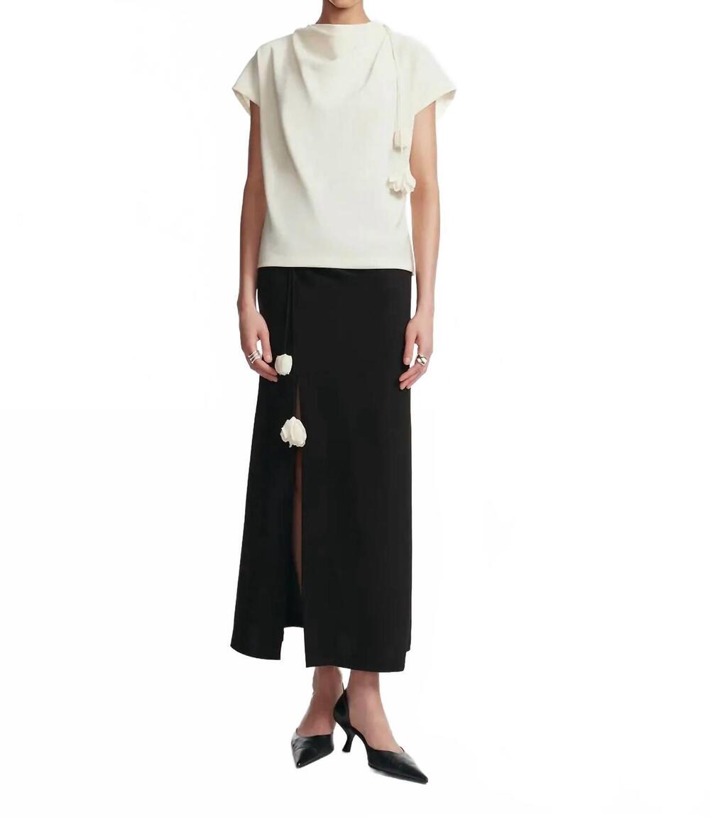 NEW LELA ROSE fluid crepe drop flower cowl neck top in ivory